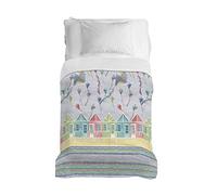 PENSIERI DELICATI Bedspread 220 x 280 cm, Single Sheet 100% Cotton Pique, Ideal as a Furniture Cover, 1 and a Half Bed Blanket, Grey Kites, 100% Made in Italy
