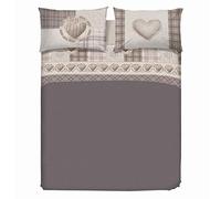 PENSIERI DELICATI Double Bed Set, 100% Cotton, Complete Double Bed Sheet Set, 180 x 200 cm, Including Bottom Sheet, Top and 2 Pillowcases, Made in Italy, Love Mountain Beige Pattern