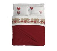 PENSIERI DELICATI Double Bed Set 100% Cotton, Complete Double Bed Sheet Set, 180 x 200 cm, Including Bottom Sheet, Top and 2 Pillowcases, Made in Italy, Red Bears Design