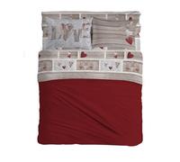 PENSIERI DELICATI Double Bed Set 100% Cotton, Double Bed Sheet Set, 180 x 200 cm, Including Bottom Sheet, Top and 2 Pillowcases, Made in Italy, Shabby in Love Red Design