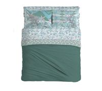 PENSIERI DELICATI Double Bed Set 100% Cotton, Double Bed Sheet Set, 180 x 200 cm, Including Bottom Sheet, Top Sheet and 2 Pillowcases, Made in Italy, Green Navy Pattern