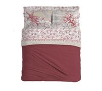 PENSIERI DELICATI Double Bed Set 100% Cotton, Double Bed Sheet Set, 180 x 200 cm, Including Bottom Sheet, Top and 2 Pillowcases, Made in Italy, Red Navy Pattern