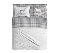 PENSIERI DELICATI Double Bed Set, Flannel, 100% Warm and Soft Cotton, Double 180 x 200 cm, Includes Bottom Sheet, Top Sheet and 2 Pillowcases, Made in Italy, Blue Deer Tartan