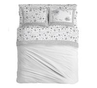 PENSIERI DELICATI Double Bed Set, Flannel, 100% Warm and Soft Cotton, Double 180 x 200 cm, Includes Bottom Sheet, Top and 2 Pillowcases, Made in Italy, Square 8284 Grey