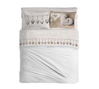 PENSIERI DELICATI Double Bed Set, Flannel, 100% Warm and Soft Cotton, Double 180 x 200 cm, Includes Bottom Sheet, Top and 2 Pillowcases, Made in Italy, Hanging Heart Beige