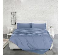 PENSIERI DELICATI Double Bed Set in Satin Plain Colour 100% Cotton, Complete Double Bed Sheet Set 250 x 300 cm Including Bottom Sheet, Top and 2 Pillowcases, Made in Italy, Niagara Colour