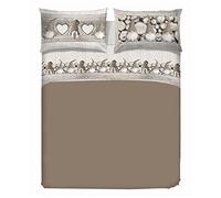 PENSIERI DELICATI Double Bed Sheet Set, 100% Cotton, 180 x 200 cm, Includes Bottom Sheet, Top Sheet and 2 Pillowcases, Made in Italy, Beige Gnome Pattern