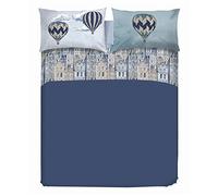 PENSIERI DELICATI Double Bed Sheet Set, 100% Cotton, 180 x 200 cm, Includes Bottom Sheet, Top Sheet and 2 Pillowcases, Made in Italy, Light Blue Flying Pattern