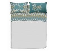 PENSIERI DELICATI Double Bed Sheet Set, 100% Cotton, 180 x 200 cm, Includes Bottom Sheet, Top Sheet and 2 Pillowcases, Made in Italy, Green Palms Pattern