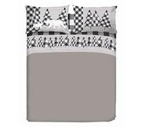 PENSIERI DELICATI Double Bed Sheet Set, 100% Cotton, 180 x 200 cm, Includes Bottom Sheet, Top Sheet and 2 Pillowcases, Made in Italy, White Canada Pattern
