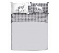PENSIERI DELICATI Double Bed Sheet Set, 100% Cotton, 180 x 200 cm, Includes Bottom Sheet, Top Sheet and 2 Pillowcases, Made in Italy, Grey Deer Tartan Pattern