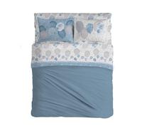 PENSIERI DELICATI Double Bed Sheet Set, 100% Cotton, 180 x 200 cm, Includes Top Sheet, Bottom Sheet and 2 Pillowcases, Made in Italy, Light Blue Balloons Pattern