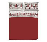 PENSIERI DELICATI Double Bed Sheet Set, Flannel, 100% Warm and Soft Cotton, Queen-size, Includes Bottom Sheet, Top Sheet and 2 Pillowcases, Made in Italy, Red Gnome Design