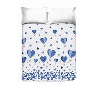 PENSIERI DELICATI Double Bedspread 260 x 280 cm, Single Sheet 100% Cotton Pique, Ideal as Furnishing Towel, Double Bed Blanket, Blue Hot Air Balloon, 100% Made in Italy