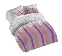 PENSIERI DELICATI Double Duvet Cover Set, 100% Cotton, Complete with 250 x 200 cm Bag and 2 Pillowcases 52 x 82 cm, Made in Italy, Duvet Cover Machine Washable At 40 Degrees, Pink Pencil Pattern