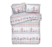 PENSIERI DELICATI Double Duvet Cover Set 100% Cotton, Complete with Sack 250 x 200 cm and 2 Pillowcases 52 x 82 cm, Made in Italy, Duvet Cover Washable In Machine At 40 °, Red Owl Pattern