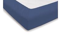 PENSIERI DELICATI Double Fitted Sheet 180 x 200 cm, Plain Double Fitted Sheet +30 Made in 100% Cotton, Made in Italy, Navy Blue