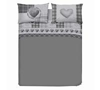 PENSIERI DELICATI Double Sheet Set, 100% Cotton, Double Bed Sheet Set Measuring 180 x 200 cm, Includes Bottom Sheet, Top Sheet And 2 Pillowcases, Made In Italy, Grey Love Mountain Pattern