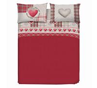 PENSIERI DELICATI Double Sheet Set, 100% Cotton, Double Bed Sheet Set Measuring 180 x 200 cm, Includes Bottom Sheet, Top Sheet And 2 Pillowcases, Made In Italy, Red Love Mountain Pattern