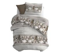PENSIERI DELICATI Flannelette Single Duvet Cover Set, 100% Cotton, 155 x 200 cm Bag and Pillowcase 52 x 82 cm, Made in Italy, Machine Washable at 40 Degrees, Beige Gnome Pattern