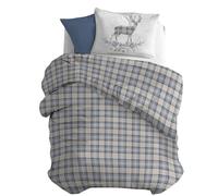 PENSIERI DELICATI Flannelette Single Duvet Cover Set, 100% Cotton, 155 x 200 cm Bag and Pillowcase 52 x 82 cm, Made in Italy, Machine Washable at 40 Degrees, Blue Deer Design