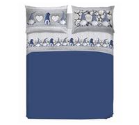PENSIERI DELICATI Flannelette Single Duvet Cover Set, 100% Cotton, 155 x 200 cm Bag and Pillowcase 52 x 82 cm, Made in Italy, Duvet Cover Machine Washable at 40 °, Blue Gnome Pattern