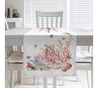 PENSIERI DELICATI, Modern Table Runner, 50 x 145 cm, Table Runner, 100% Panama Cotton, Table End for Indoor and Outdoor Use, High Resolution Print, Coral Fantasy, Made in Italy