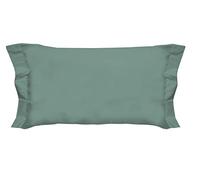 PENSIERI DELICATI Pair of Pillowcases 52 x 82 cm with Two Shuttlecocks Finish in Plain Colour, Made of 100% Cotton, Made in Italy, Green