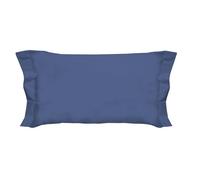 PENSIERI DELICATI Pair of Pillowcases 52 x 82 cm with Two Shuttlecocks Finish in Plain Colour, Made of 100% Cotton, Made in Italy, Colour Navy Blue