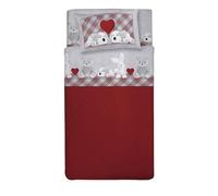 PENSIERI DELICATI Single Bed Set, 100% Cotton, Single Bed Sheet Set, 90 x 200 cm, Including Bottom Sheet, Top Sheet and 1 Pillow Case, Made in Italy, Red Plush Design