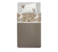 PENSIERI DELICATI Single Bed Set, 100% Cotton, Single Bed Sheet Set, 90 x 200 cm, Including Bottom Sheet, Top Sheet and 1 Pillow Case, Made in Italy, Beige Bears Design