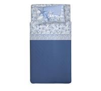 PENSIERI DELICATI Single Bed Set, 100% Cotton, Single Bed Sheet Set, 90 x 200 cm, Including Bottom Sheet, Top Sheet and 1 Pillow Case, Made in Italy, Navy Blue Pattern