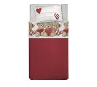 PENSIERI DELICATI Single Bed Set, 100% Cotton, Single Bed Sheet Set, 90 x 200 cm, Including Bottom Sheet, Top Sheet and 1 Pillow Case, Made in Italy, Red Bears Design