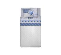 PENSIERI DELICATI Single Bed Sheet Set, 100% Cotton, 90 x 200 cm, Includes Bottom Sheet, Top Sheet and 1 Pillowcase, Made in Italy, Blue Love Mountain Pattern