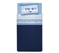 PENSIERI DELICATI Single Bed Sheet Set, 100% Cotton, 90 x 200 cm Single Bed Sheet Set, Includes Bottom Sheet, Top Sheet and 1 Pillowcase, Made in Italy, Blue Fish Pattern