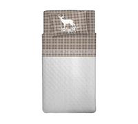 PENSIERI DELICATI Single Bed Sheet Set, 100% Cotton, 90 x 200 cm Single Bed Sheet Set, Includes Bottom Sheet, Top Sheet and 1 Pillowcase, Made in Italy, Beige Deer Tartan Pattern