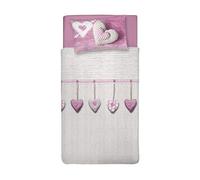 PENSIERI DELICATI Single Duvet Cover Set, 100% Cotton, Complete with 155 x 200 cm Bag and 1 Pillowcase 52 x 82 cm, Made in Italy, Duvet Cover Machine Washable At 40 Degrees, Pink Hanging Heart Design