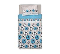 PENSIERI DELICATI Single Duvet Cover Set, 100% Cotton, Complete with 155 x 200 cm Bag and 1 Pillowcase 52 x 82 cm, Made in Italy, Duvet Cover Machine Washable At 40 Degrees, Blue Football Design