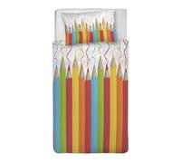 PENSIERI DELICATI Single Duvet Cover Set, 100% Cotton, Complete with 155 x 200 cm Bag and 1 Pillowcase 52 x 82 cm, Made in Italy, Duvet Cover Machine Washable At 40 Degrees, Multicolour Pencil Pattern