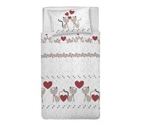 PENSIERI DELICATI Single Duvet Cover Set, 100% Cotton, Complete with 155 x 200 cm Bag and 1 Pillowcase 52 x 82 cm, Made in Italy, Duvet Cover Machine Washable At 40 Degrees, Beige Cats Design