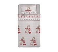 PENSIERI DELICATI Single Duvet Cover Set 100% Cotton, Complete with Bag 155 x 200 cm and 1 Pillowcase 52 x 82 cm, Made in Italy, Duvet Cover Washable In Machine At 40 °, Red Reindeer Pattern