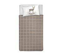 PENSIERI DELICATI Single Duvet Cover Set 100% Cotton, Complete with Bag 155 x 200 cm and 1 Pillowcase 52 x 82 cm, Made in Italy, Duvet Cover Machine Washable At 40 °, Tartan Beige