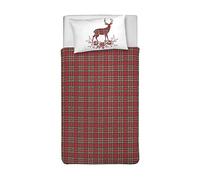 PENSIERI DELICATI Single Duvet Cover Set 100% Cotton, Complete with Bag 155 x 200 cm and 1 Pillowcase 52 x 82 cm, Made in Italy, Duvet Cover Washable In Machine At 40 °, Red Tartan Pattern