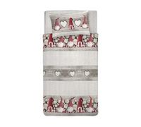 PENSIERI DELICATI Single Duvet Cover Set 100% Cotton, Complete with Bag 155 x 200 cm and 1 Pillowcase 52 x 82 cm, Made in Italy, Duvet Cover Washable In Machine At 40 °, Pattern Gnome Red