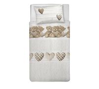 PENSIERI DELICATI Single Duvet Cover Set, 100% Cotton, Complete with Sleeping Bag 150 x 200 cm and 1 Pillowcase 52 x 82 cm, Made in Italy, Duvet Cover Machine Washable At 40 Degrees, Beige Bears