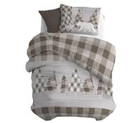 PENSIERI DELICATI Single Flannelette Duvet Cover Set, 100% Cotton, 155 x 200 cm Bag and Pillowcase 52 x 82 cm, Made in Italy, Machine Washable at 40 Degrees, Canada Beige Pattern