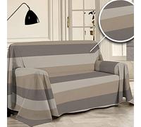 PENSIERI DELICATI Sofa Cover 180 x 290 cm Made in Italy, Towel 100% Pure Recycled Cotton Yarn Dyed, Beige Band, Ideal as Fabric Decoration, Sofa Cover, Picnic Blanket