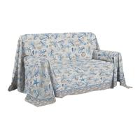 PENSIERI DELICATI Sofa Cover, 250 x 290 cm, Made in Italy, 100% Pure Cotton Fabric, Navy Blue Pattern, Ideal as a Furnishing Towel, Sofa or Summer Bedspread (Double Bed)