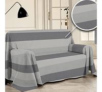 PENSIERI DELICATI Sofa Cover 360 x 290 cm Made in Italy, Towel 100% Pure Recycled Cotton Yarn Dyed, Fantasy Grey Band, Ideal as Fabric Decoration, Sofa Cover, Picnic Blanket