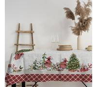 PENSIERI DELICATI, Tablecloth 145 x 250 cm, 100% Panama Cotton Table Cover for 12 People, Digital Print in High Resolution, Christmas Tree Design, Rectangular Tablecloth